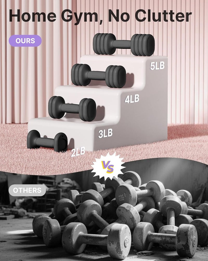 YOTTOY Adjustable Dumbbell Set of 2, 4-in-1 Hand Weights for Women at Home, Compact Free Weights Dumbbells Set with Soft Grip and Base, 2-5 lbs Each for Home Gym - Image 4